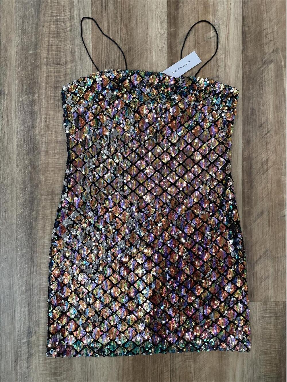 NWT Topshop Multicolor Mermaid Sequin Sparkly Mini Dress size 6 Eras Tour Hoco
